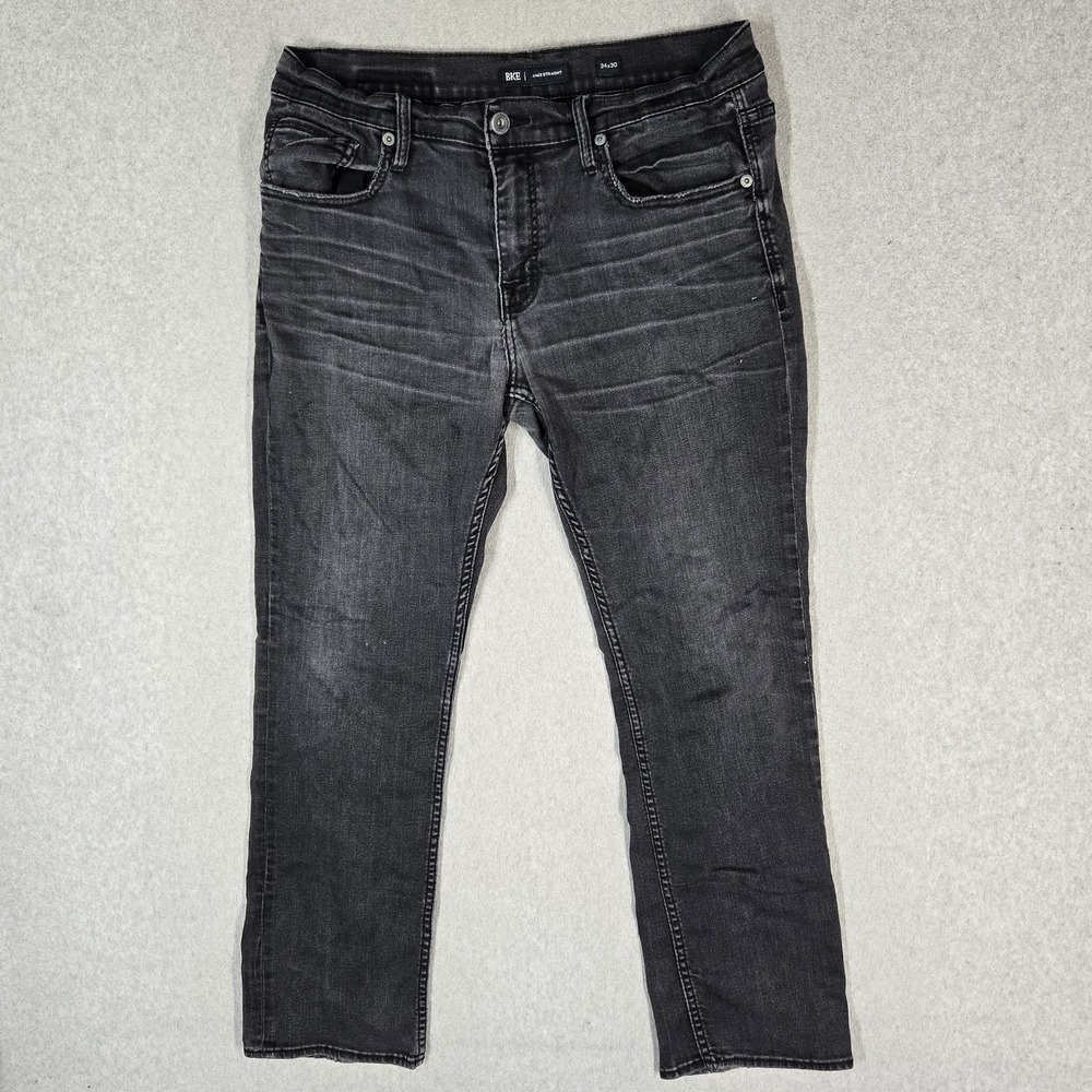 BKE Men Jeans 34X30 Black Denim Jake Straight 29" Inseam Whiskers